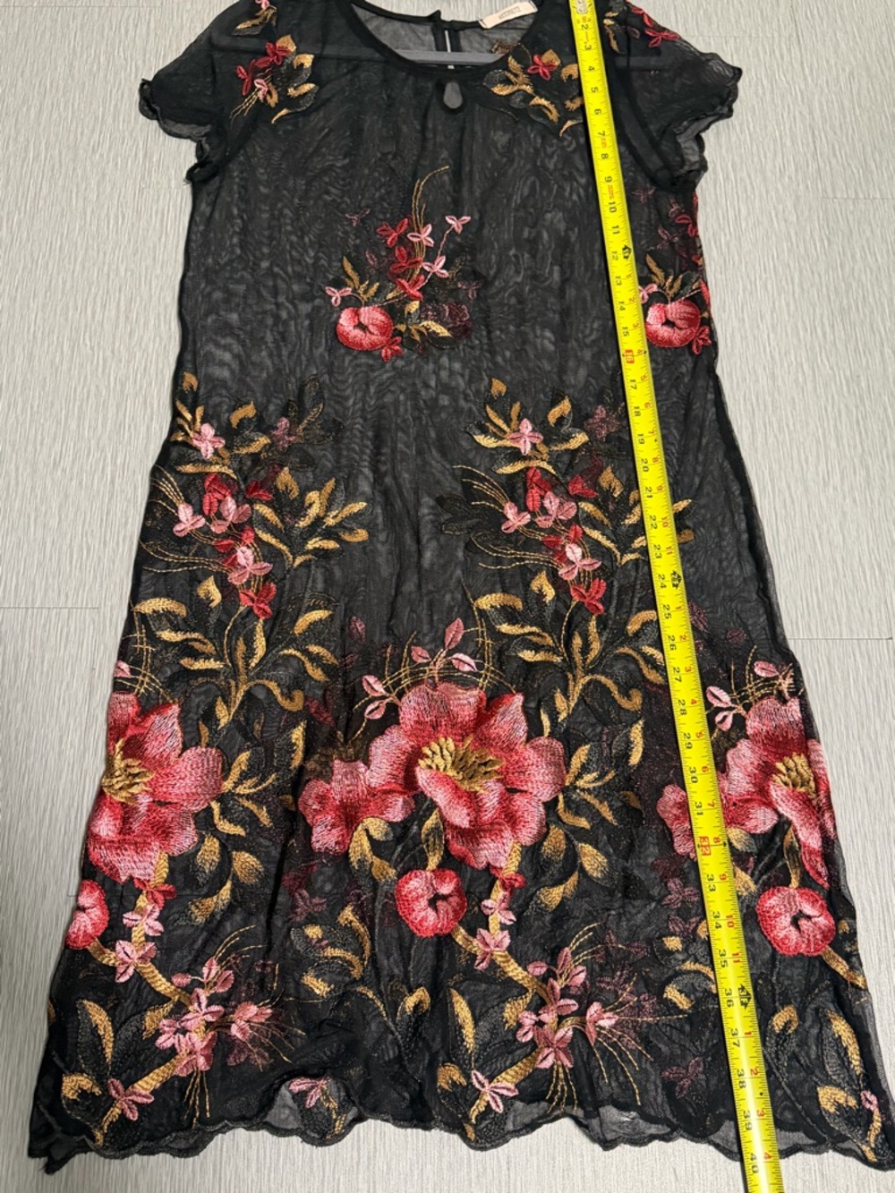 Antoinette Black Sheer Floral Embroidered Dress Mesh Overlay Boho Romantic M - Picture 5 of 10